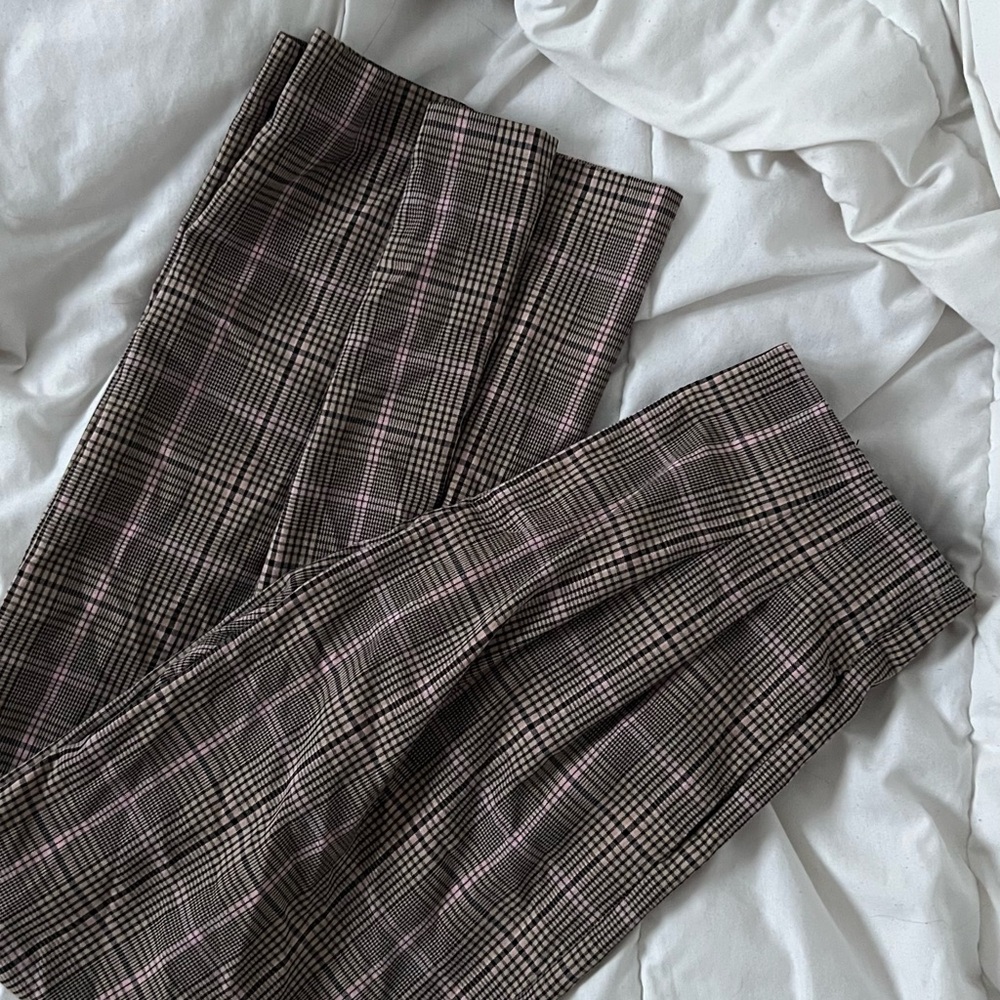 Zara Wide Leg Plaid Pants - Black and Pink